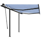 VidaXL Luifel handmatig uittrekbaar met palen 3,5x2,5 m blauw en wit
