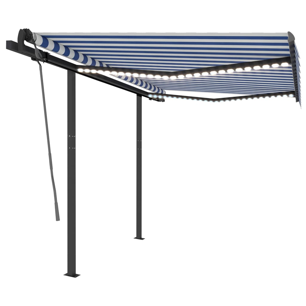 VidaXL Luifel handmatig uittrekbaar met LED 3,5x2,5 m blauw en wit