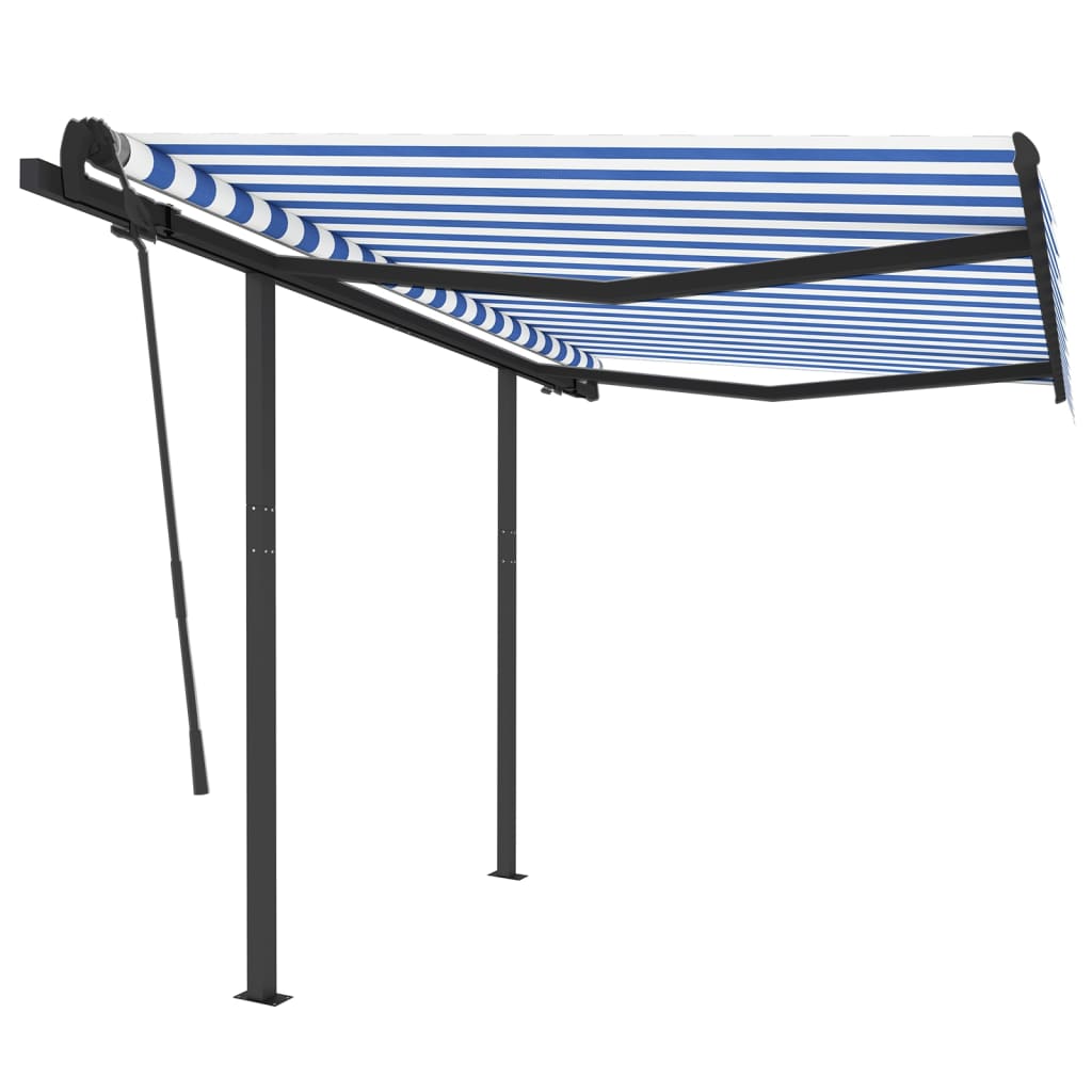 VidaXL Luifel automatisch uittrekbaar met palen 3,5x2,5 m blauw en wit