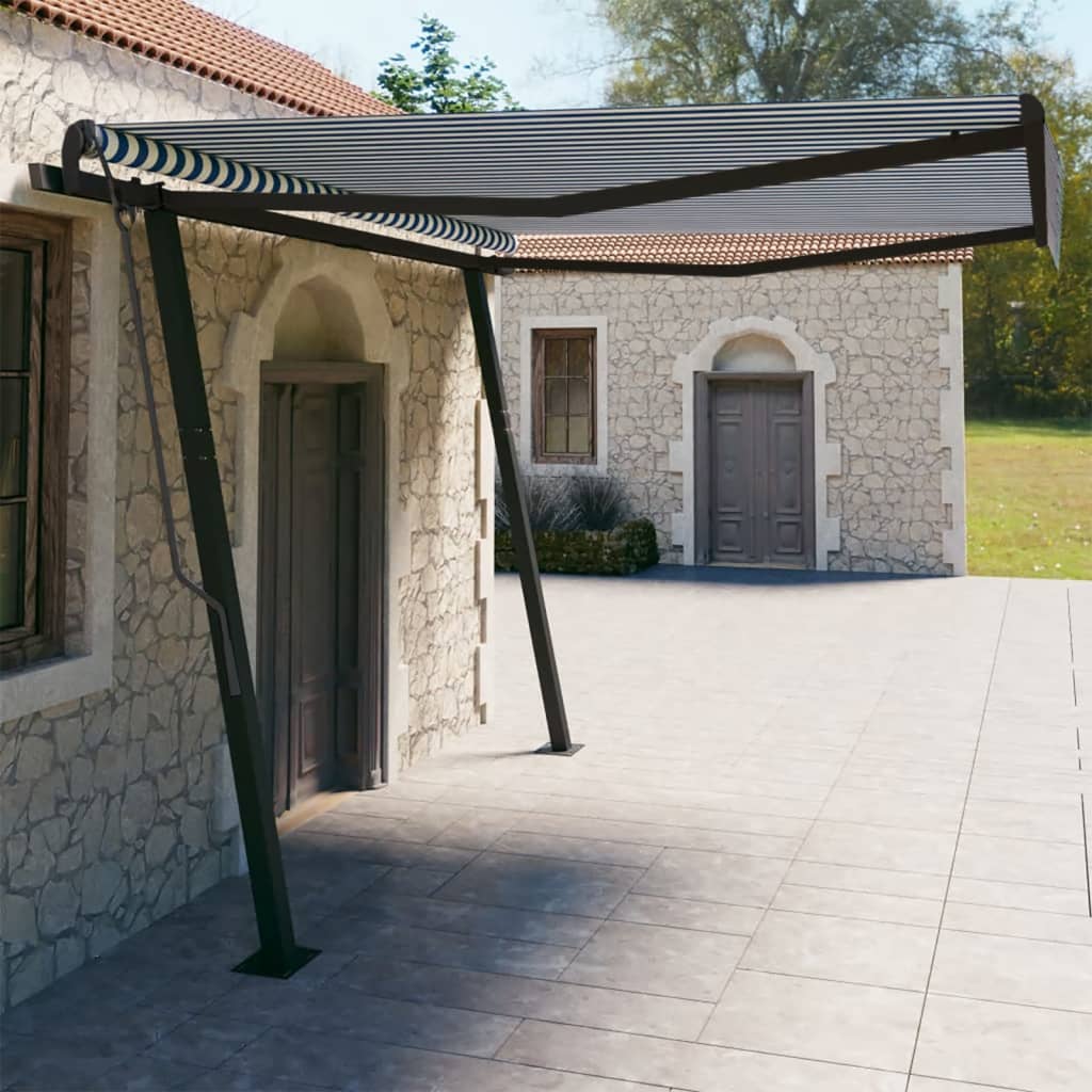 VidaXL Luifel automatisch uittrekbaar met palen 4x3 m blauw en wit