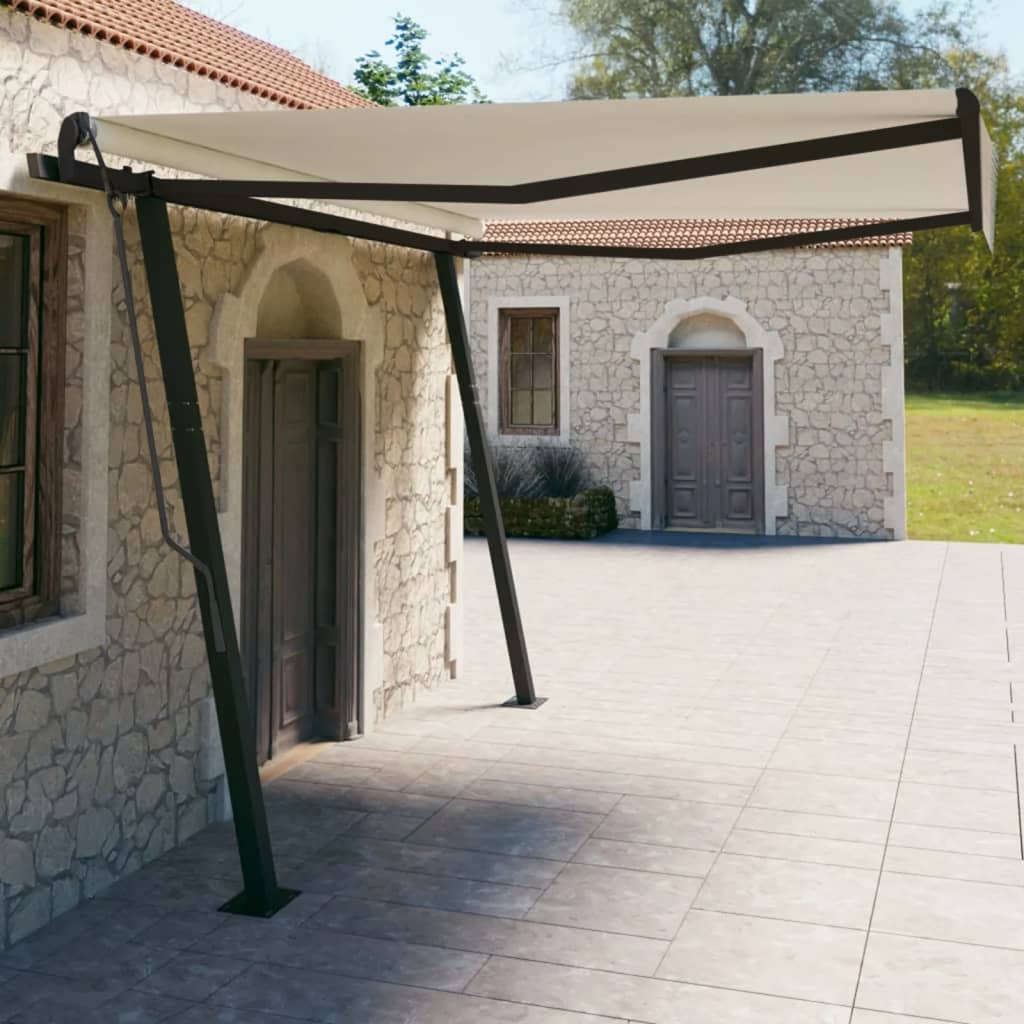 VidaXL Luifel automatisch uittrekbaar met palen 4x3 m crèmekleurig