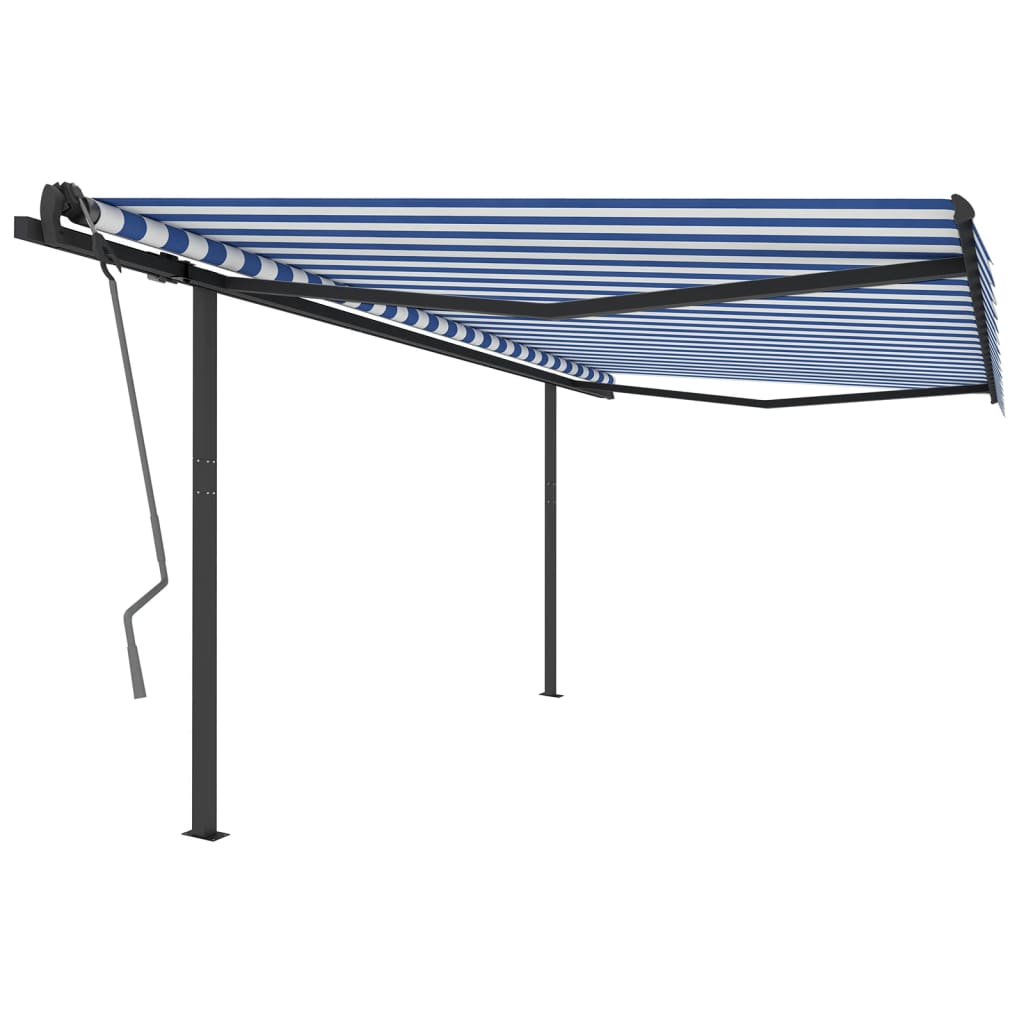 VidaXL Luifel handmatig uittrekbaar met palen 4,5x3 m blauw en wit