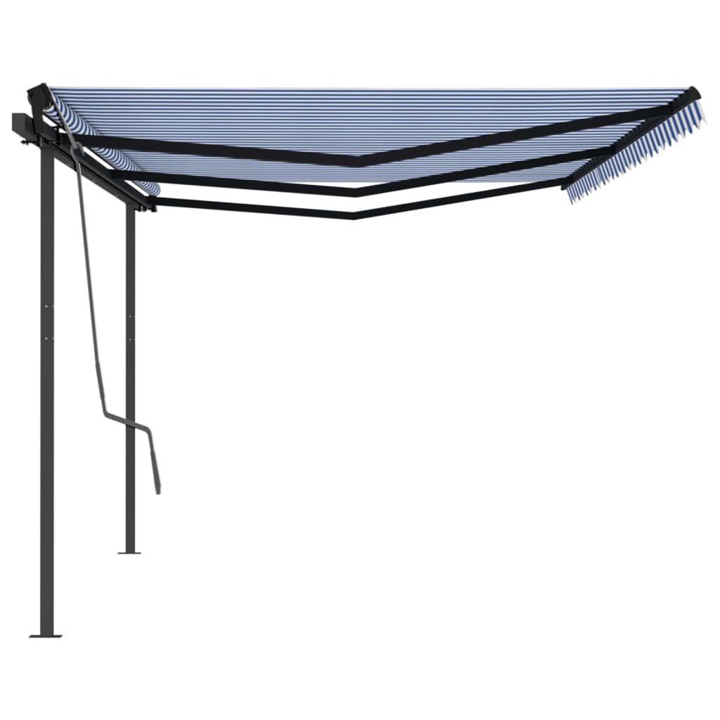 VidaXL Luifel automatisch uittrekbaar met palen 6x3 m blauw en wit