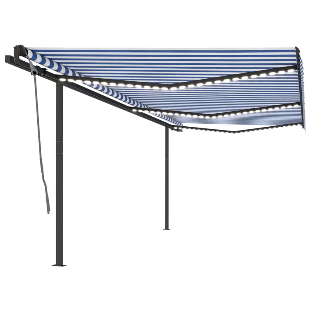 VidaXL Luifel automatisch met LED en windsensor 6x3 m blauw en wit