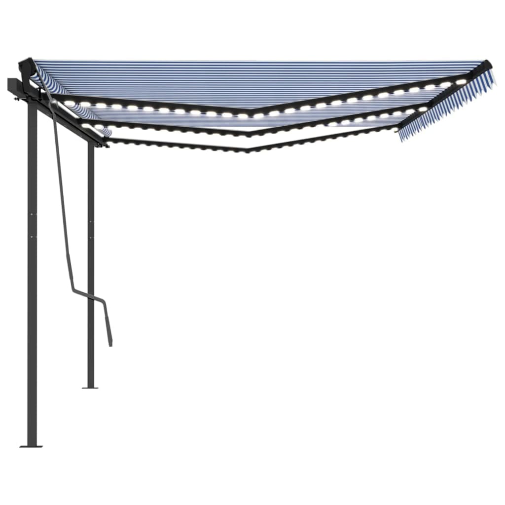 VidaXL Luifel automatisch met LED en windsensor 6x3 m blauw en wit