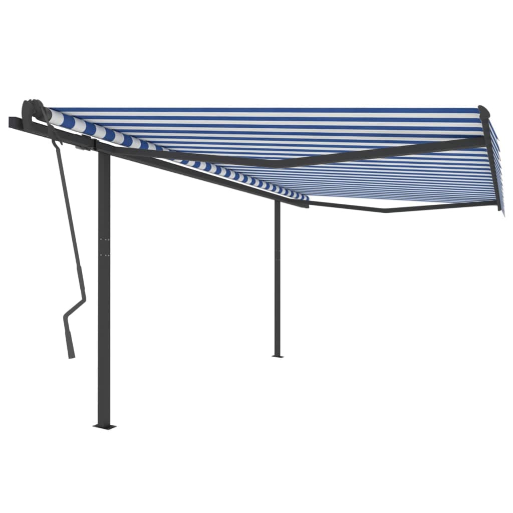 VidaXL Luifel automatisch uittrekbaar met palen 4x3,5 m blauw en wit