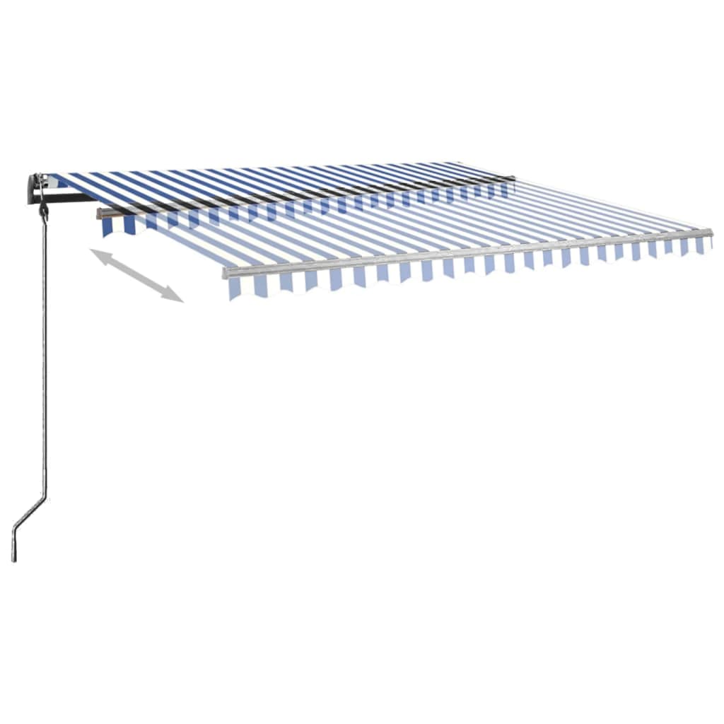 VidaXL Luifel automatisch uittrekbaar met palen 4x3,5 m blauw en wit