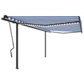 VidaXL Luifel handmatig uittrekbaar met LED 4,5x3,5 m blauw en wit