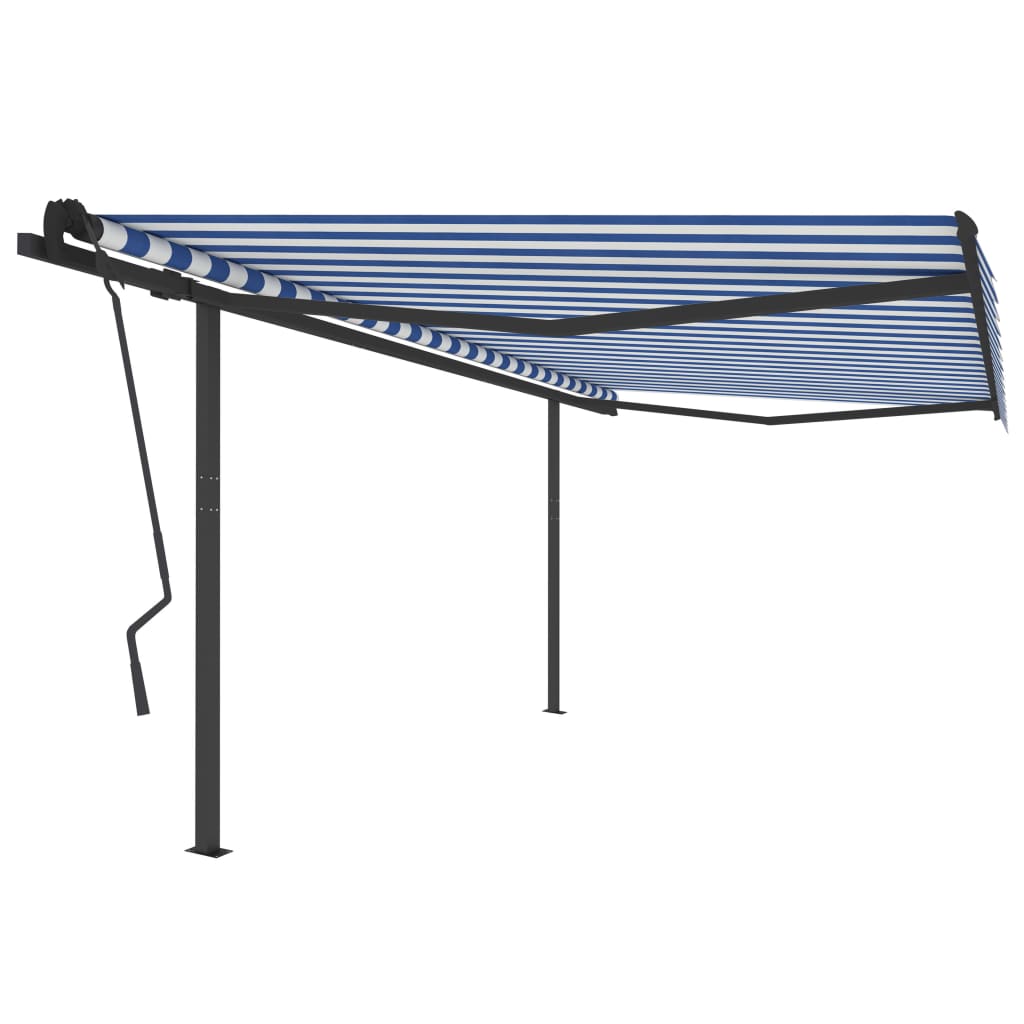 VidaXL Luifel automatisch uittrekbaar met palen 4,5x3,5 m blauw en wit