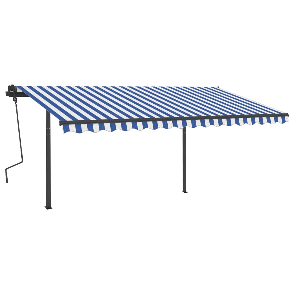 VidaXL Luifel automatisch uittrekbaar met palen 4,5x3,5 m blauw en wit