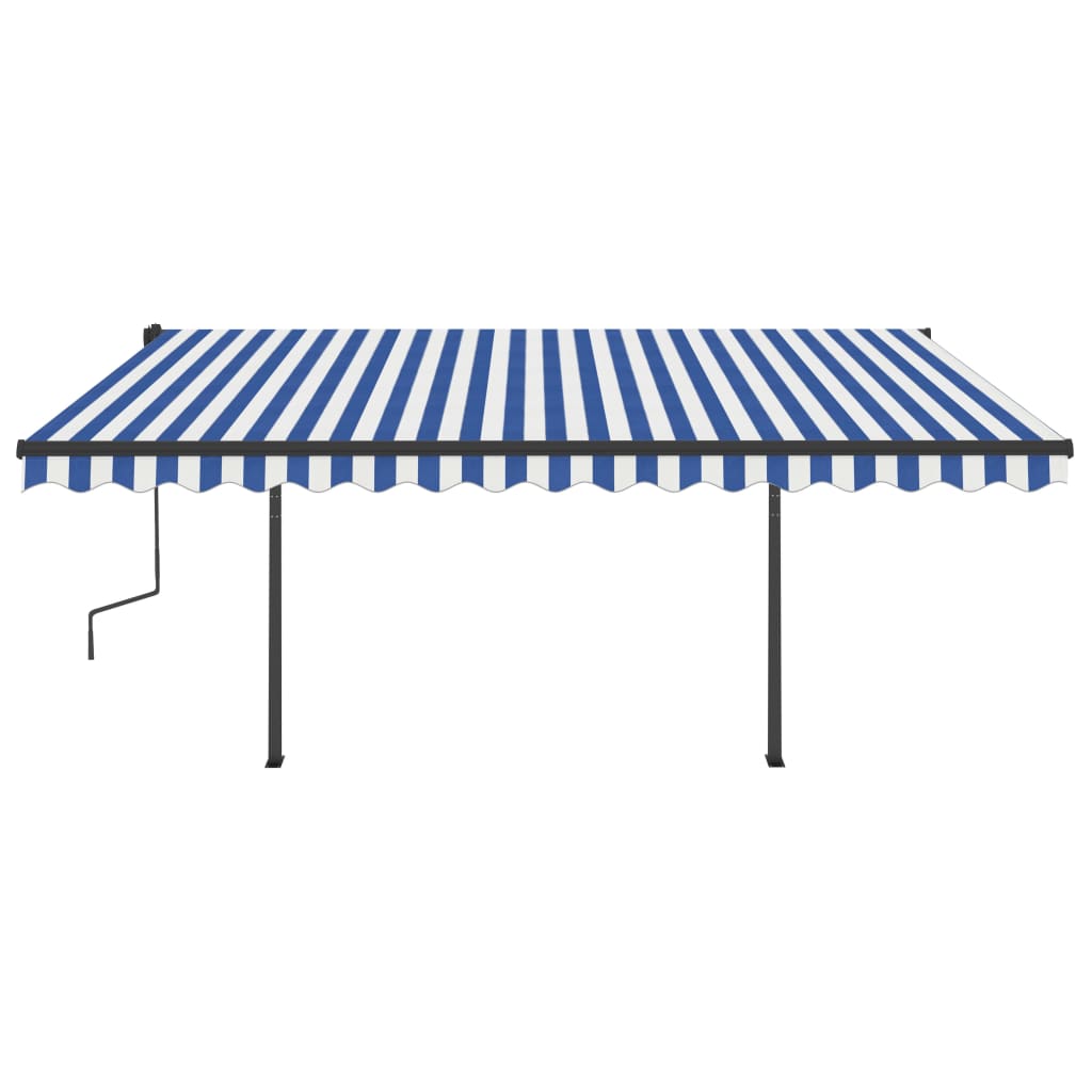 VidaXL Luifel automatisch uittrekbaar met palen 4,5x3,5 m blauw en wit