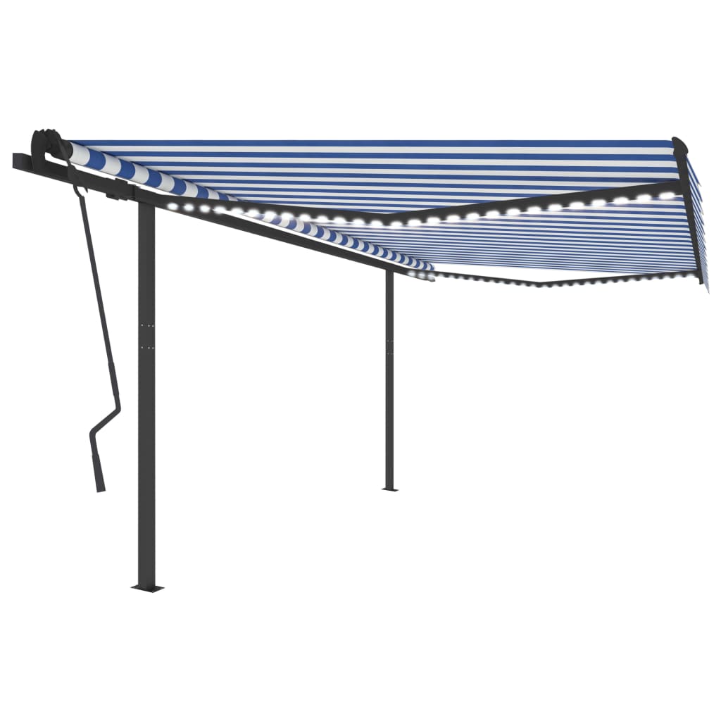 VidaXL Luifel automatisch met LED en windsensor 4,5x3,5 m blauw en wit