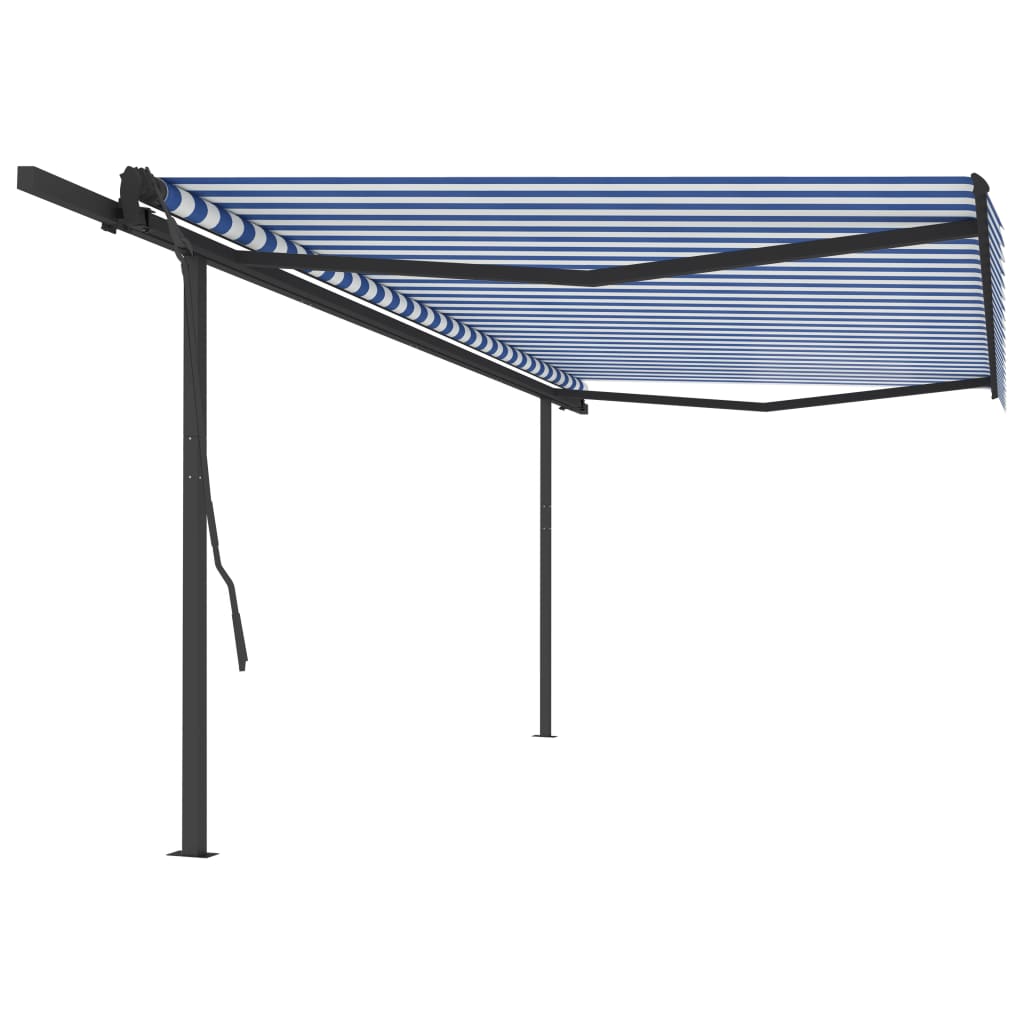VidaXL Luifel automatisch uittrekbaar met palen 5x3,5 m blauw en wit