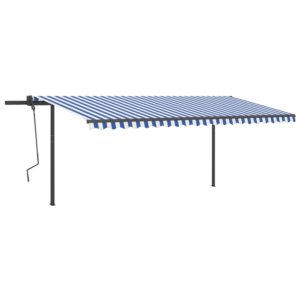 VidaXL Luifel automatisch uittrekbaar met palen 5x3,5 m blauw en wit