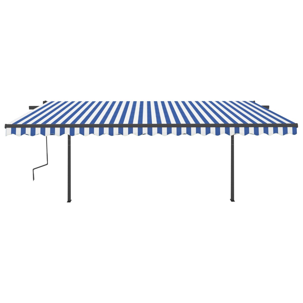 VidaXL Luifel automatisch uittrekbaar met palen 5x3,5 m blauw en wit