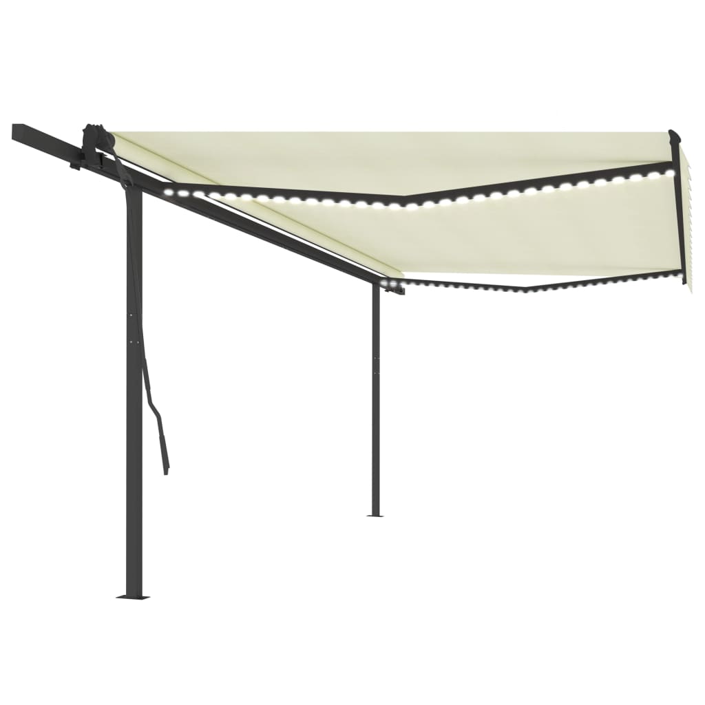 VidaXL Luifel automatisch met LED en windsensor 5x3,5 m crèmekleurig