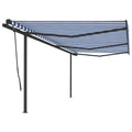 VidaXL Luifel handmatig uittrekbaar met palen 6x3,5 m blauw en wit