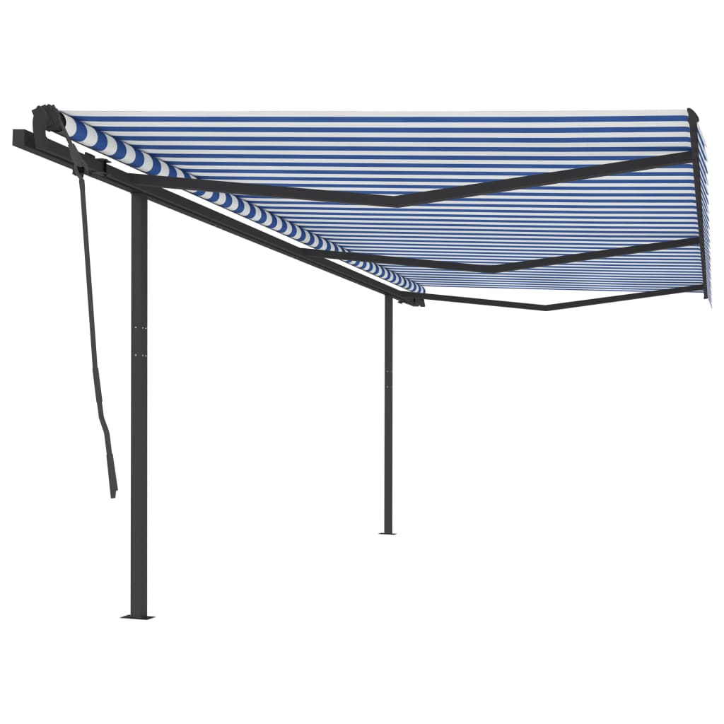 VidaXL Luifel handmatig uittrekbaar met palen 6x3,5 m blauw en wit