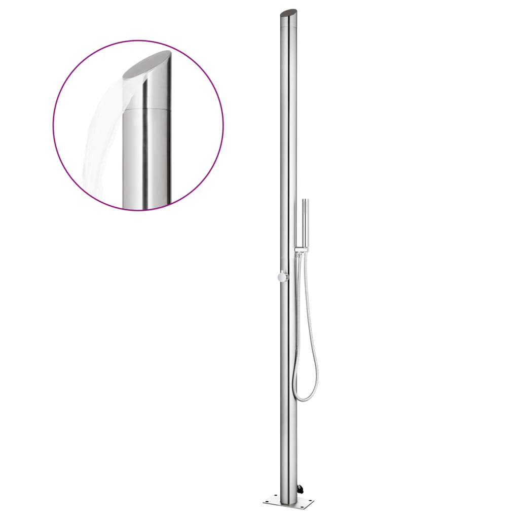 Vidaxl buitendouche met grijze basis 225 cm roestvrij staal