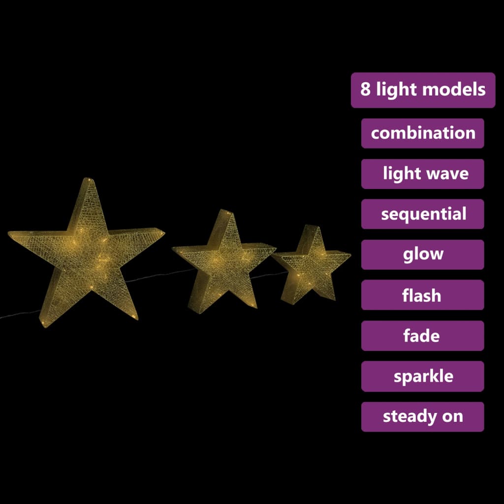 VidaXL Kerstdecoratiesterren 3 st LED buiten binnen mesh goudkleurig