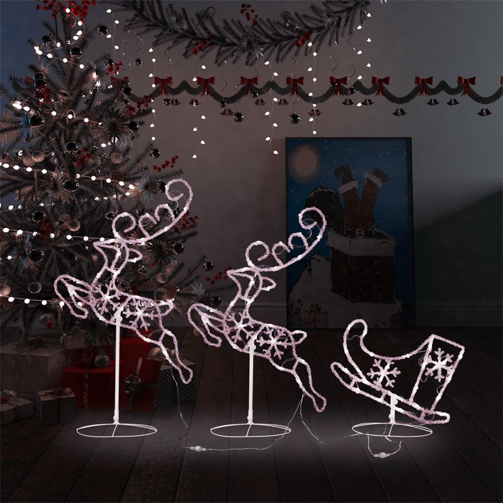 Vidaxl kerstdecoratie rendieren en slee 260x21x87 cm acryl warmwit