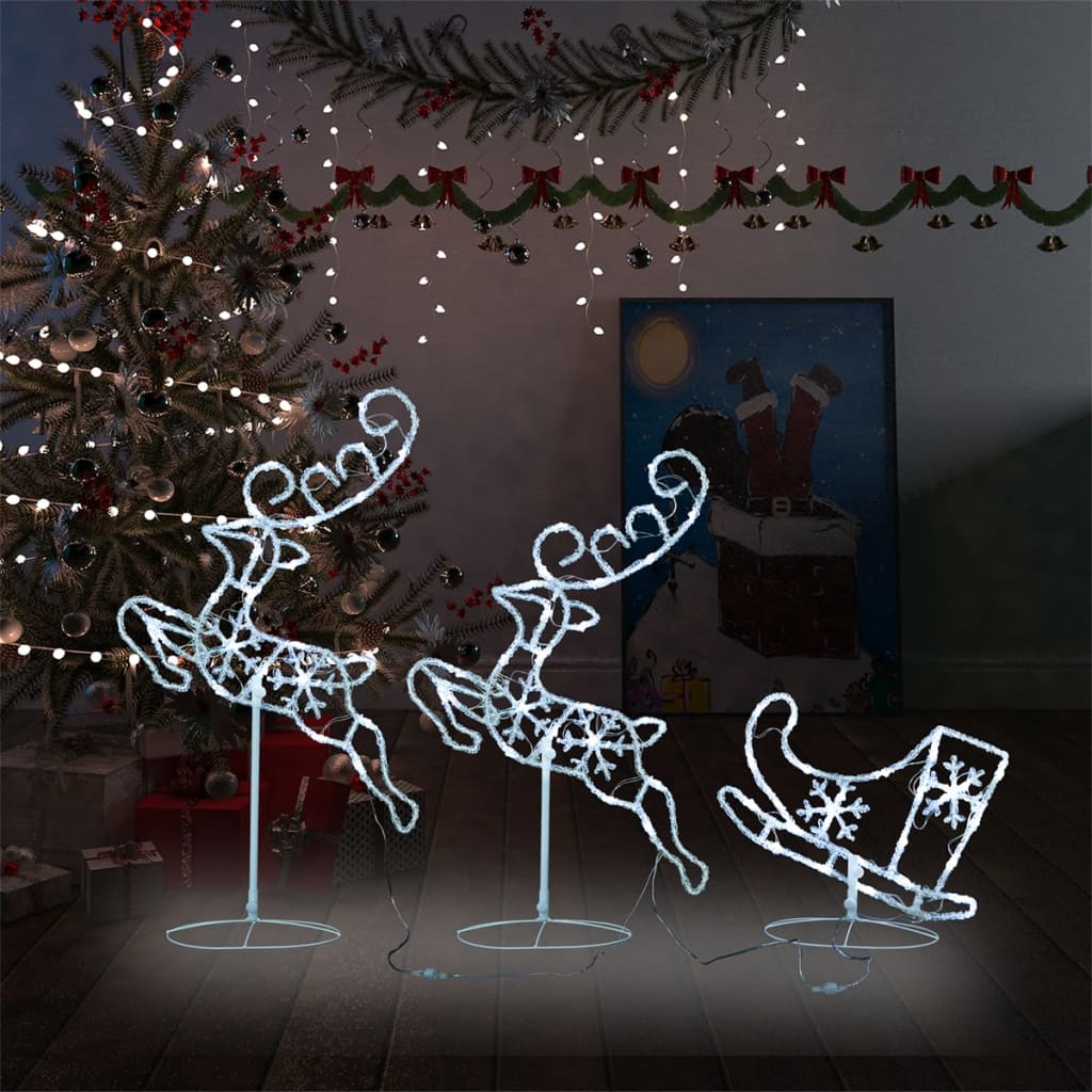 Vidaxl kerstdecoratie rendieren en slee 260x21x87 cm acryl koudwit