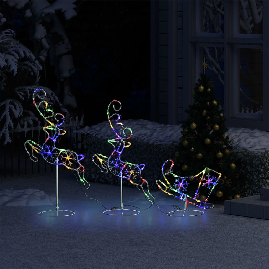 Vidaxl kerstdecoratie rendieren en slee 260x21x87 cm acryl meerkleurig