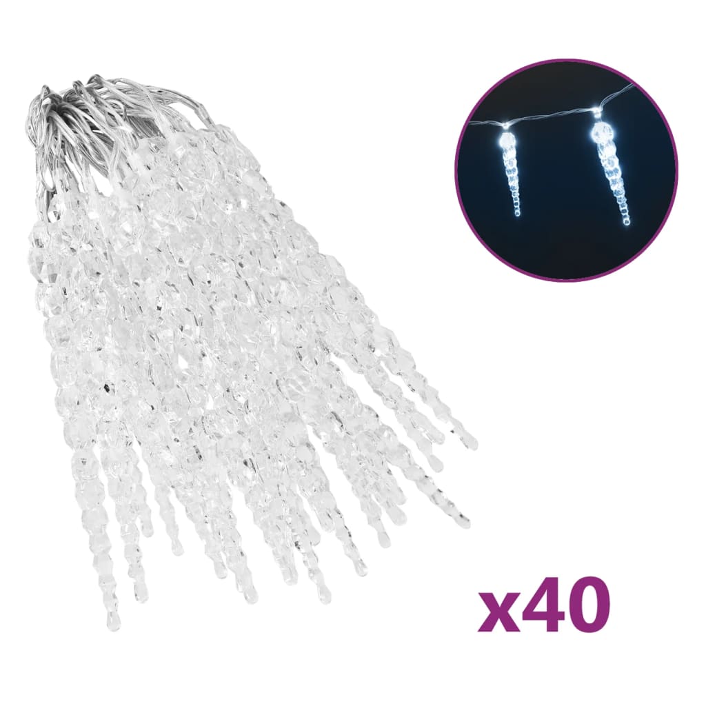 VidaXL Kerstverlichting ijspegel met 40 LED's acryl koudwit