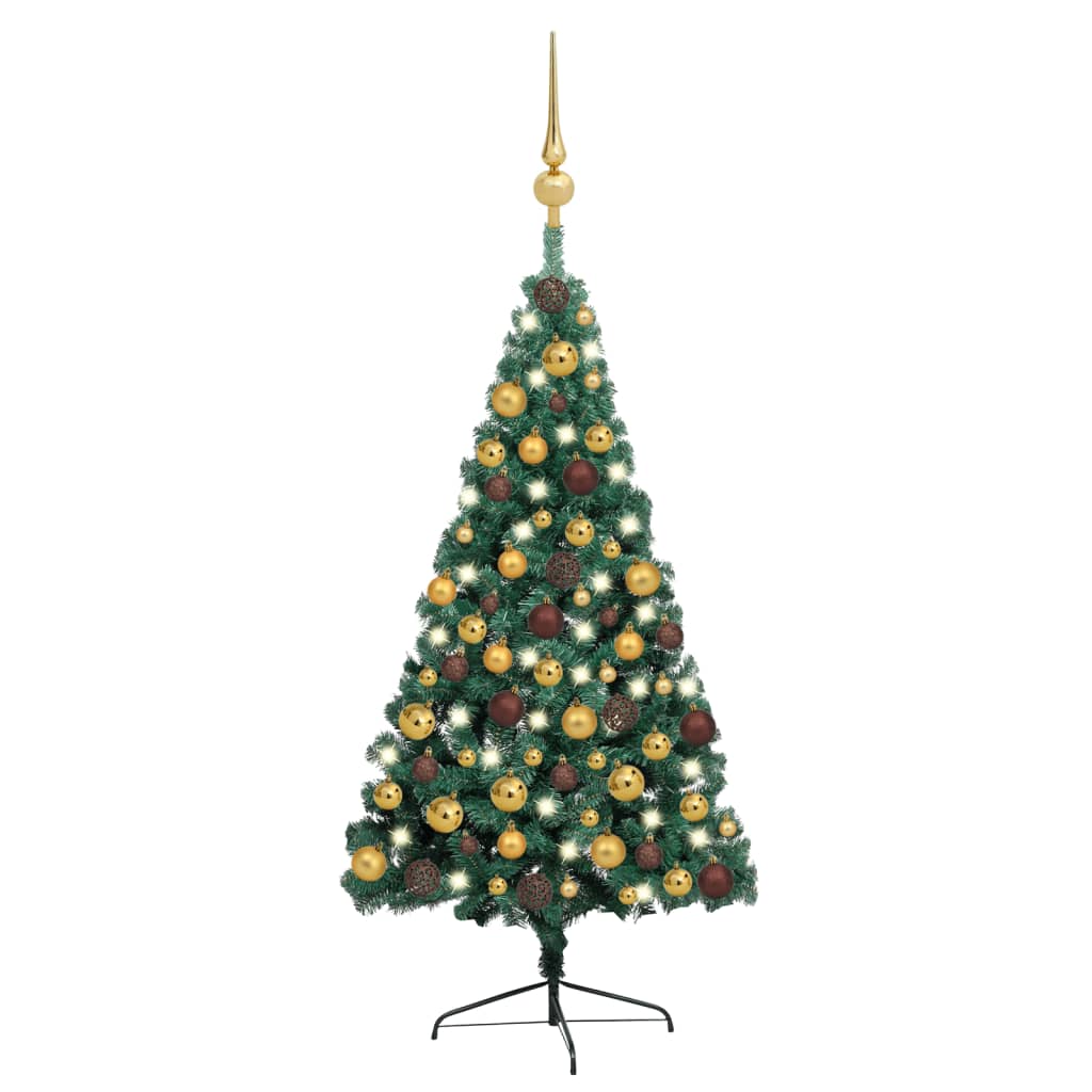 VidaXL Kunstkerstboom met verlichting en kerstballen half 150 cm groen