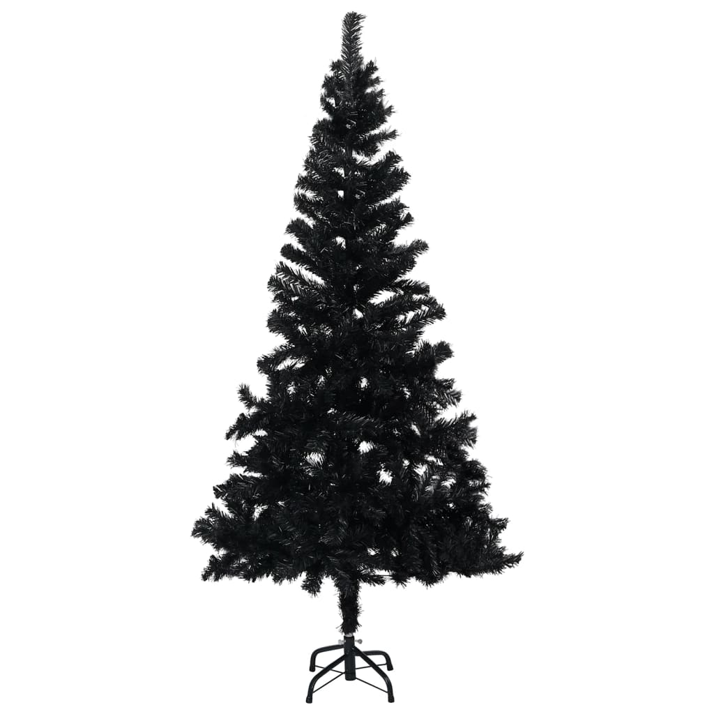 VidaXL Kunstkerstboom met verlichting en kerstballen 210 cm PVC zwart
