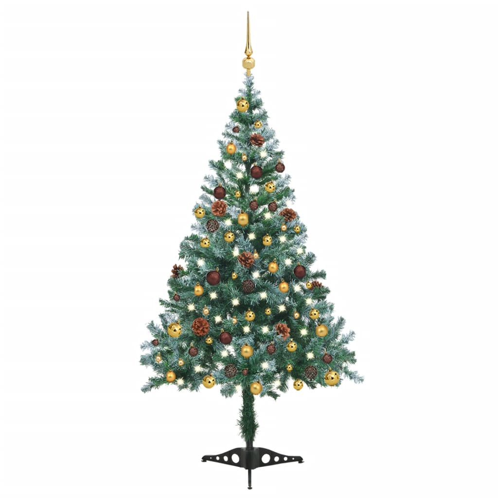 VidaXL Kunstkerstboom met verlichting ballen sneeuw dennenappel 150 cm