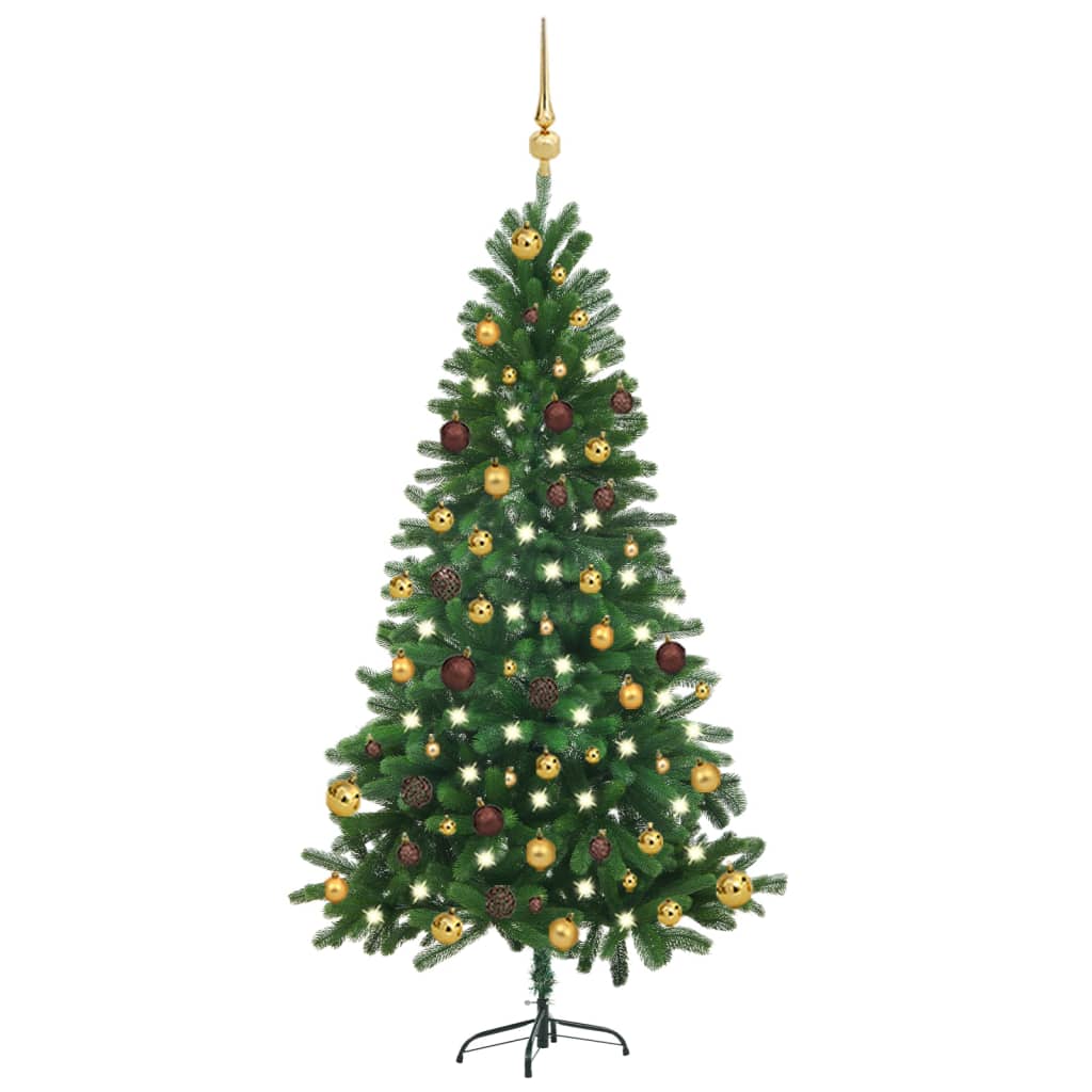 Vidaxl kunstkerstboom met verlichting en kerstballen 150 cm groen