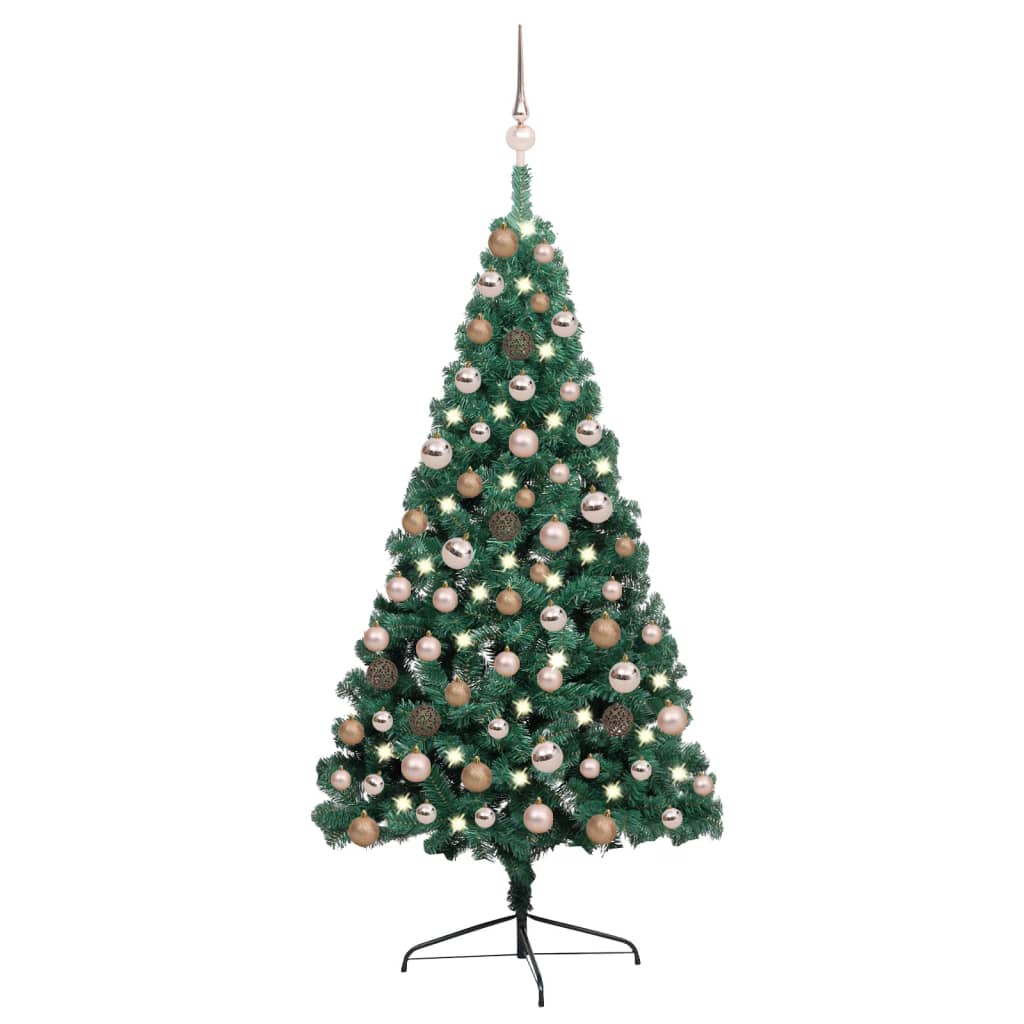 VidaXL Kunstkerstboom met verlichting en kerstballen half 120 cm groen