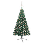 VidaXL Kunstkerstboom met verlichting en kerstballen half 150 cm groen