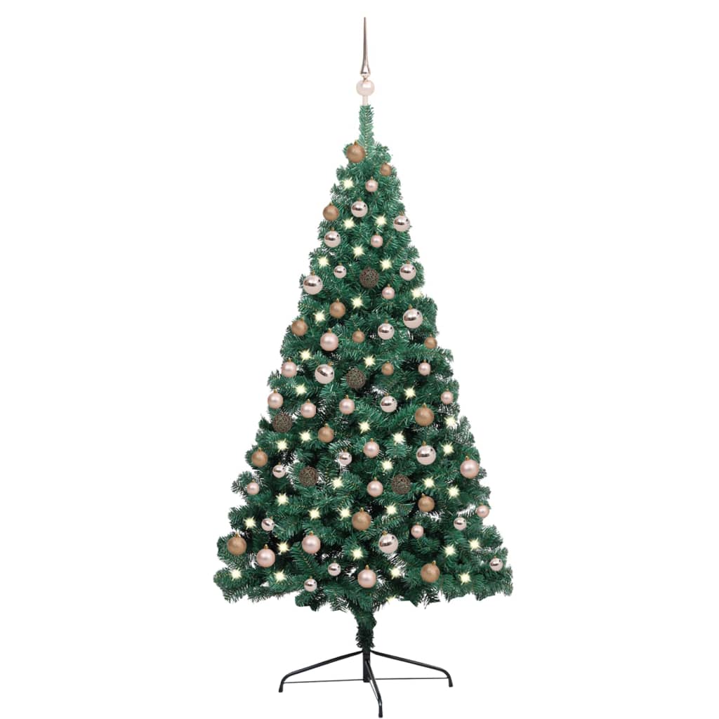 VidaXL Kunstkerstboom met verlichting en kerstballen half 180 cm groen