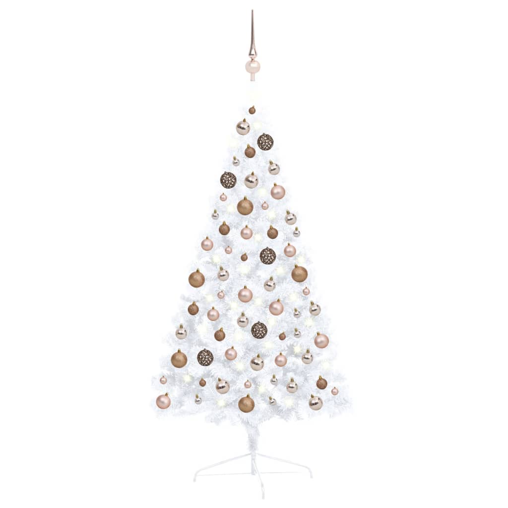 VidaXL Kunstkerstboom met verlichting en kerstballen half 120 cm wit