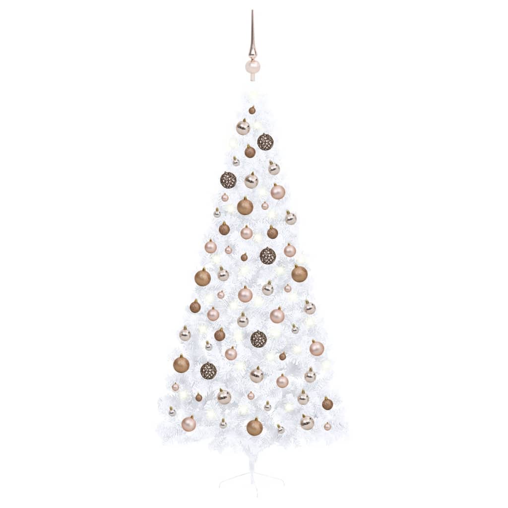 VidaXL Kunstkerstboom met verlichting en kerstballen half 240 cm wit