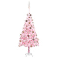 VidaXL Kunstkerstboom met verlichting en kerstballen 120 cm PVC roze