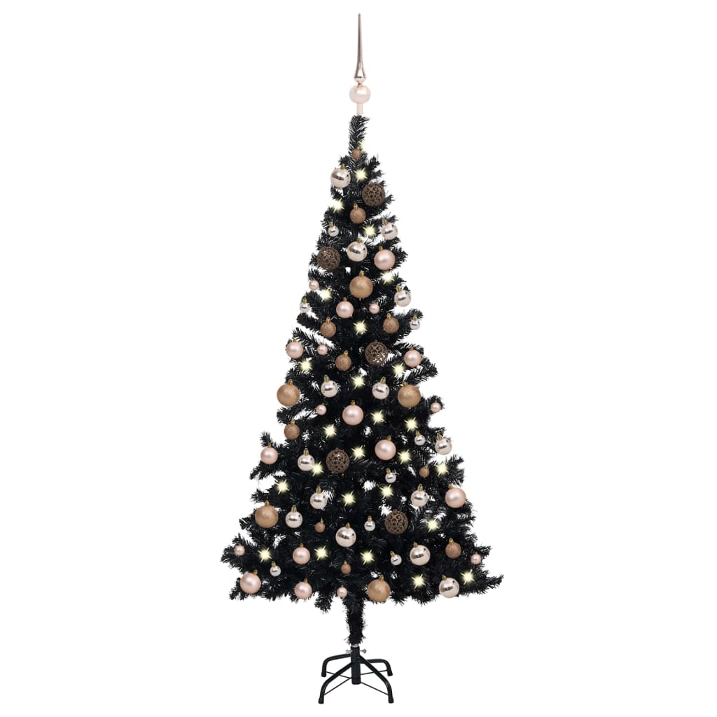 VidaXL Kunstkerstboom met verlichting en kerstballen 120 cm PVC zwart