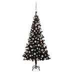 VidaXL Kunstkerstboom met verlichting en kerstballen 180 cm PVC zwart