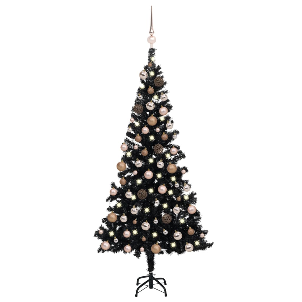 VidaXL Kunstkerstboom met verlichting en kerstballen 180 cm PVC zwart