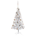 VidaXL Kunstkerstboom met verlichting en kerstballen 150 cm PET zilver