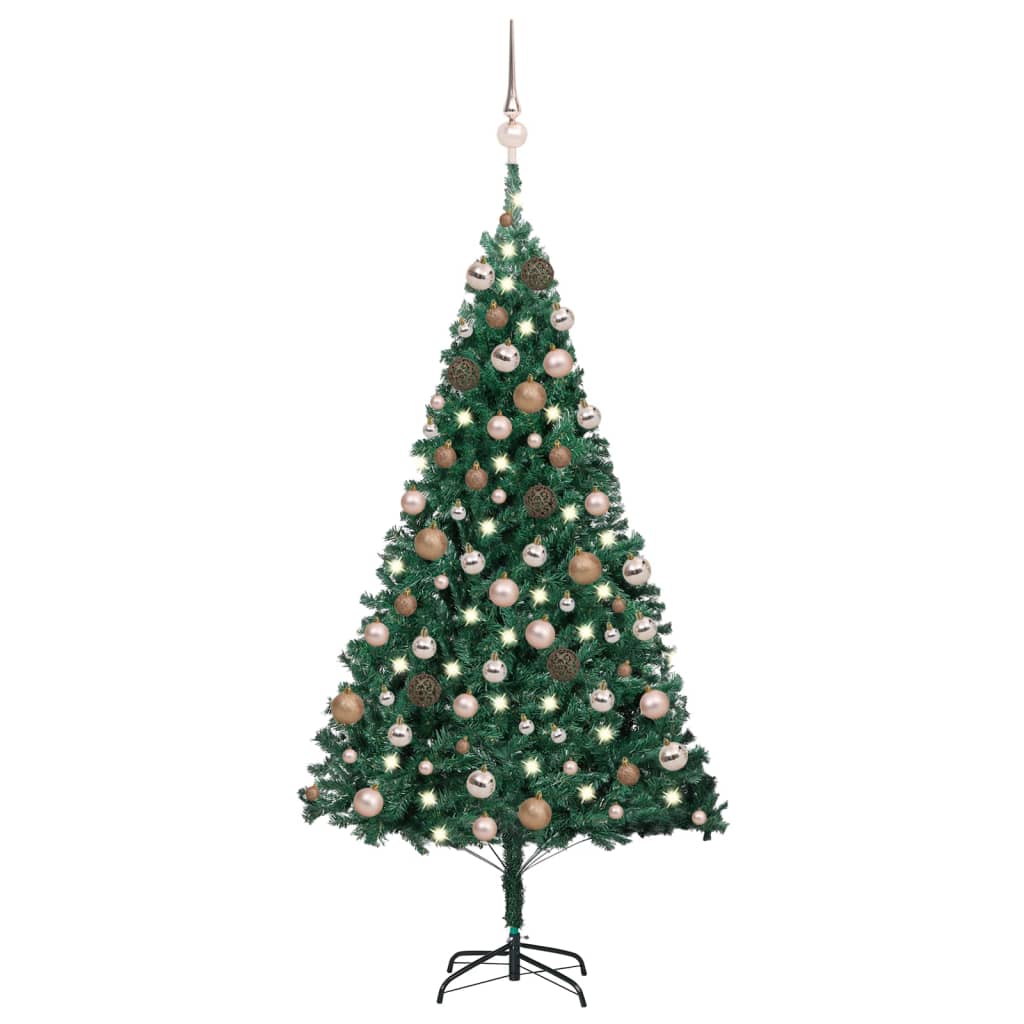 VidaXL Kunstkerstboom met verlichting en kerstballen 150 cm PVC groen