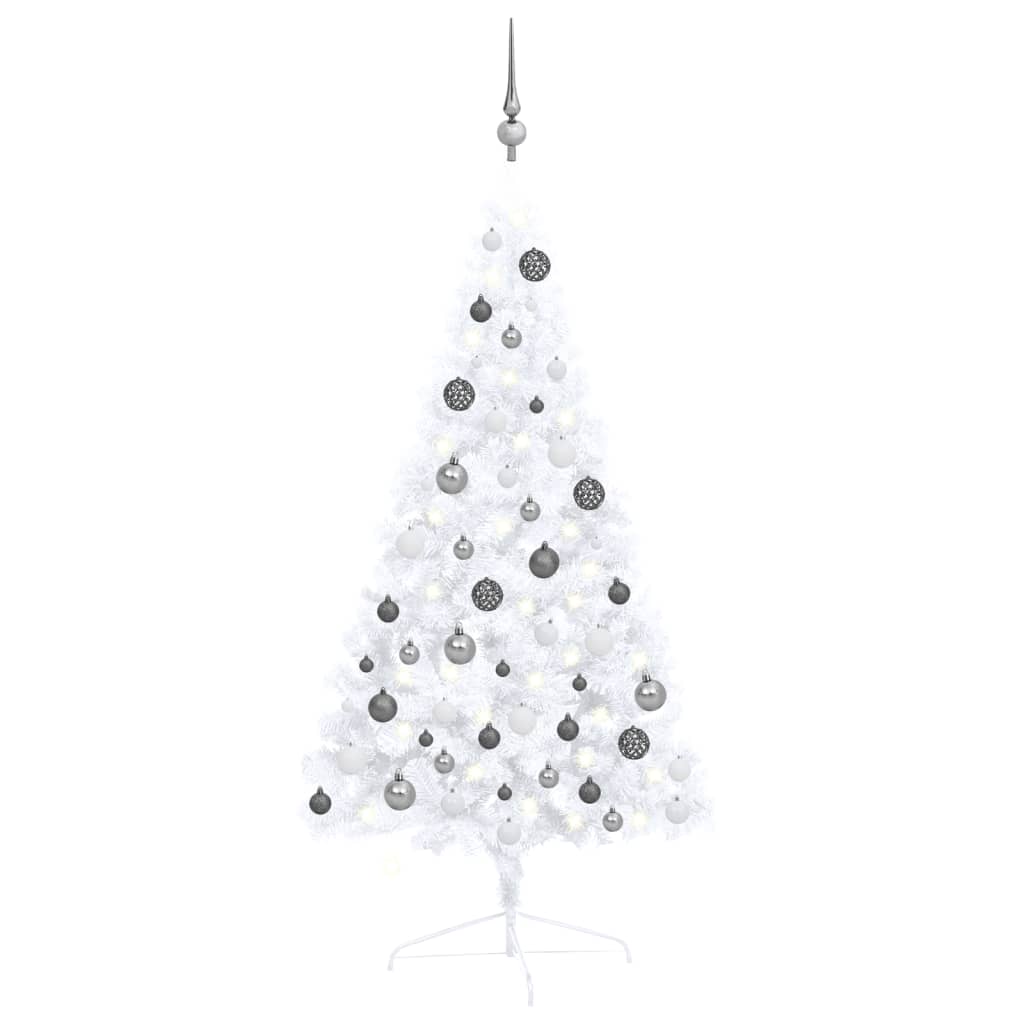 VidaXL Kunstkerstboom met verlichting en kerstballen half 120 cm wit
