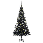 VidaXL Kunstkerstboom met verlichting en kerstballen 210 cm PVC zwart