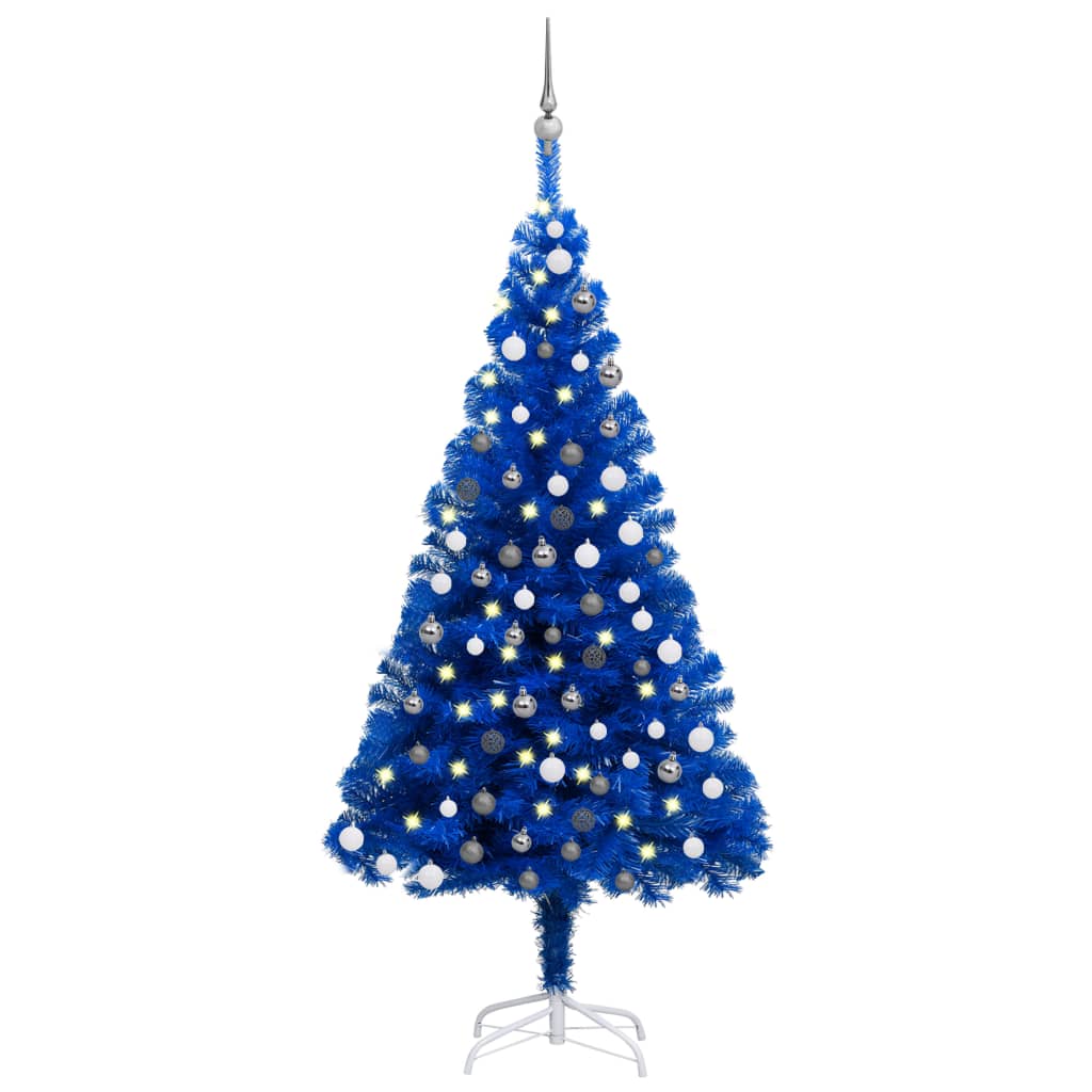 VidaXL Kunstkerstboom met verlichting en kerstballen 150 cm PVC blauw