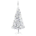 VidaXL Kunstkerstboom met verlichting en kerstballen 150 cm PET zilver