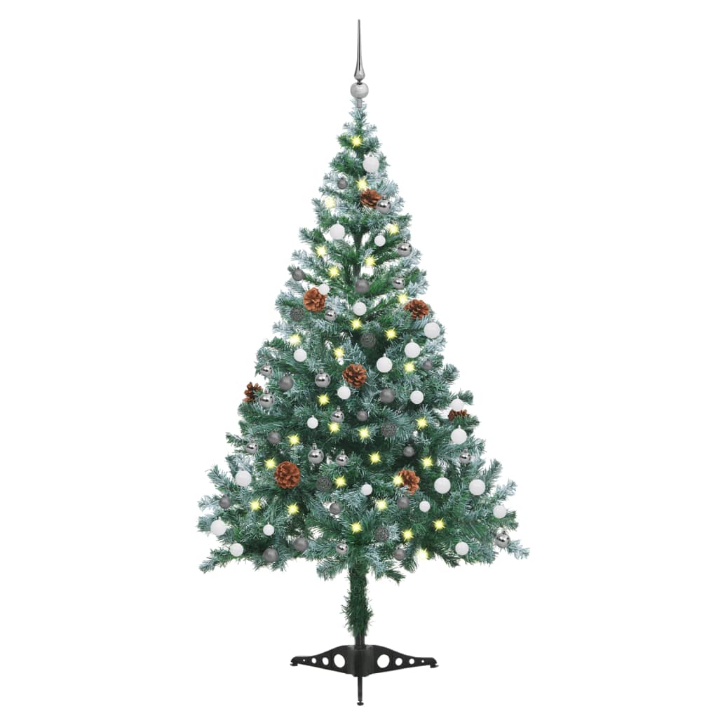 Vidaxl kunstkerstboom met verlichting ballen sneeuw dennenappel 150 cm