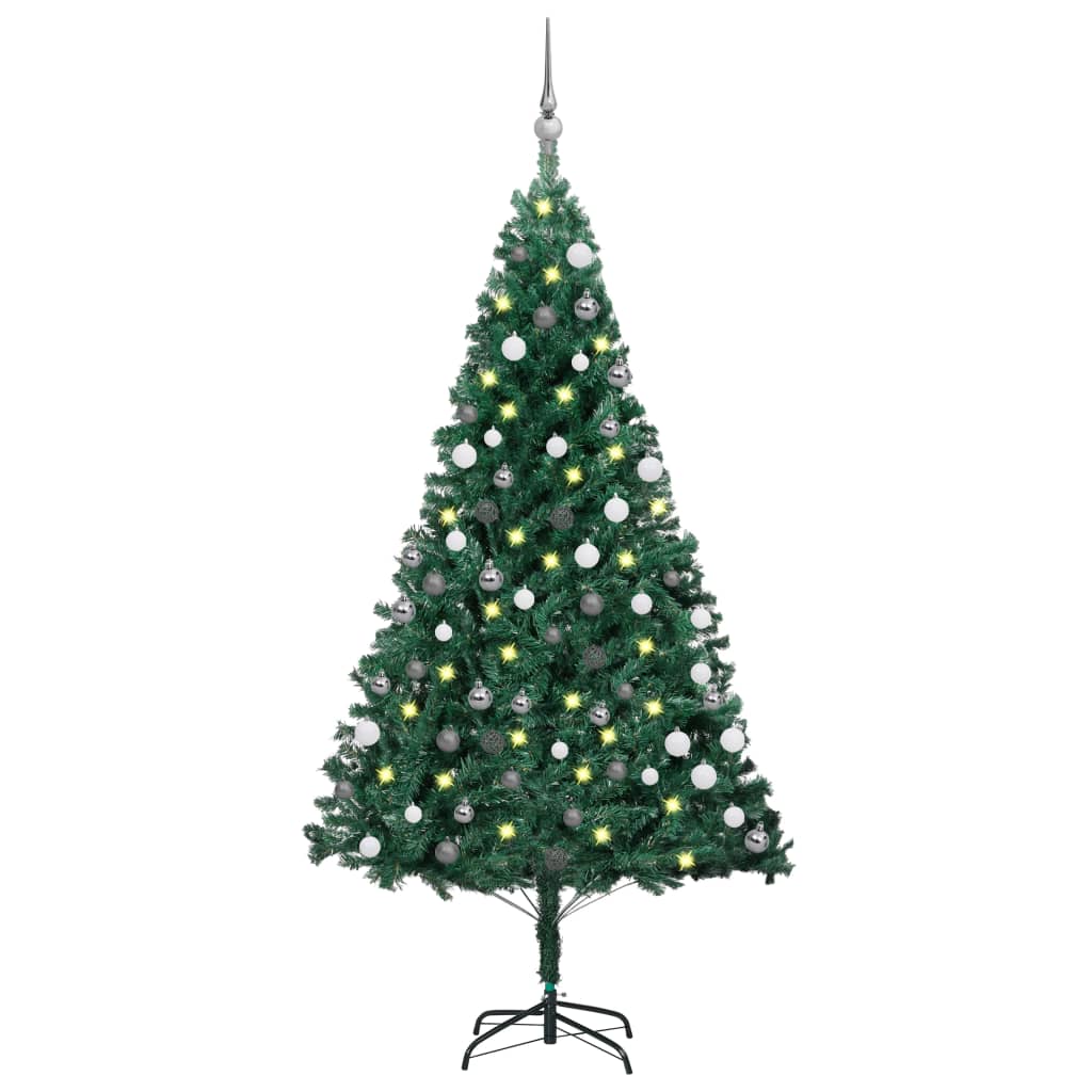 VidaXL Kunstkerstboom met verlichting en kerstballen 120 cm PVC groen