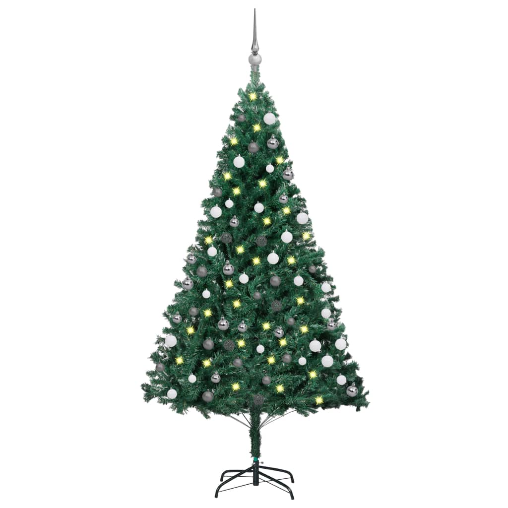 Vidaxl kunstkerstboom met verlichting en kerstballen 150 cm pvc groen